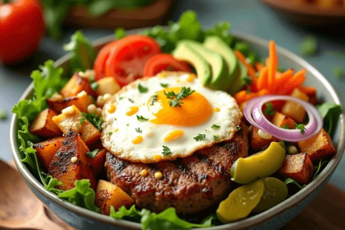 Healthy Burger Bowl with Fresh Toppings