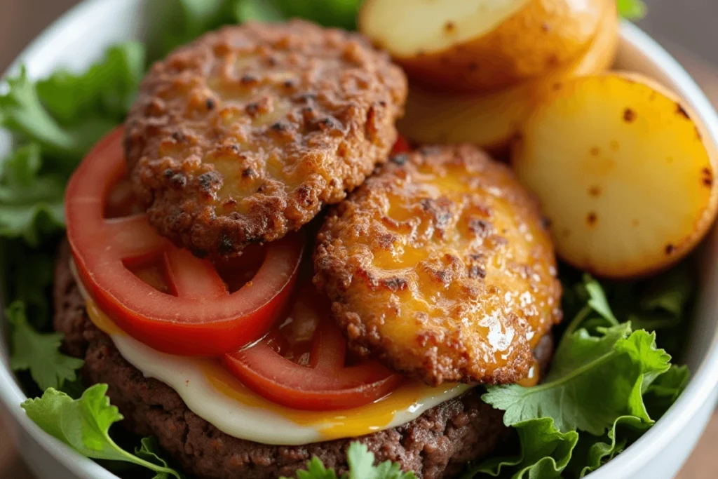 Burger Bowl with Crispy Potatoes