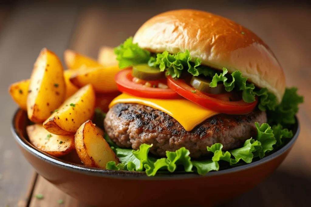 Burger Bowl with Crispy Potatoes